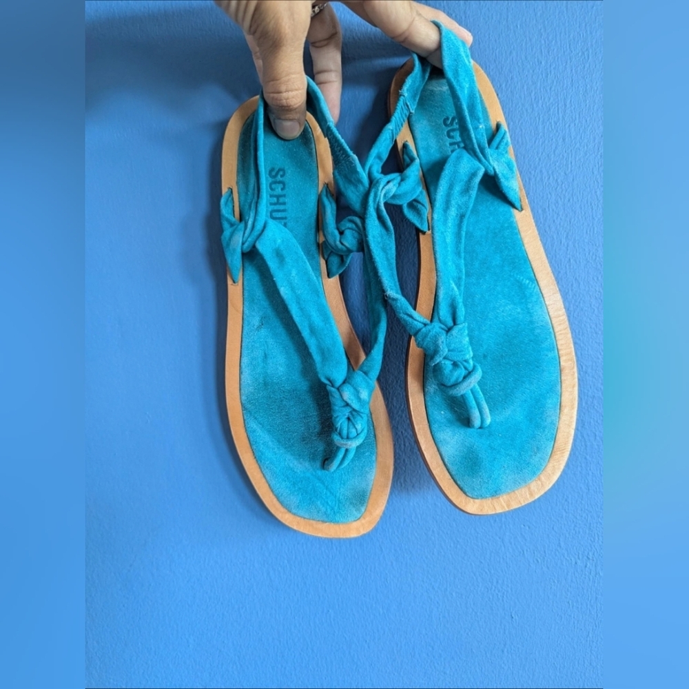 Schutz Teal Sedra Flat Sandals